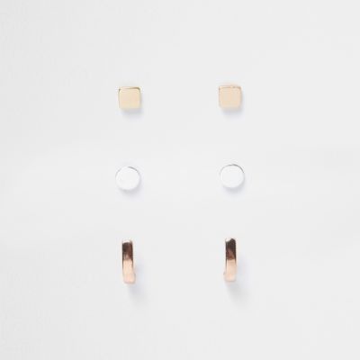 Rose gold and silver tone stud earrings pack